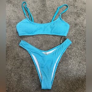 SHEIN Aqua Blue Textured Bikini Set